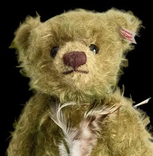 RARE LE STEIFF 034947 GREEN MOHAIR JULES JUNGLE PENDANT TEDDY BEAR TAG BUTTON