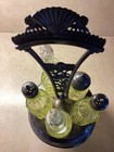 Uranium Glass 5 Btle Rotating silver plated Cruet Set,Victorian/art deco* Read * — photo 2