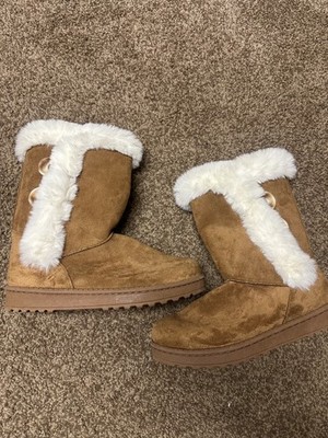 Kohl's Abigail Chelsea Faux Fur Lined Button Mid-Calf Bootie Brown White 7.5