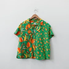 Linen Crop Top Womens M Green TABITHA BROWN Camp Fruit Oversized Summer TARGET