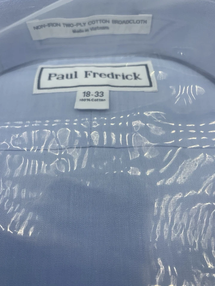 Paul Frederick Blue Dress Shirt 2 Ply Cotton Pinpoint Long Sleeve Size 18 -33 - Image 3 of 4