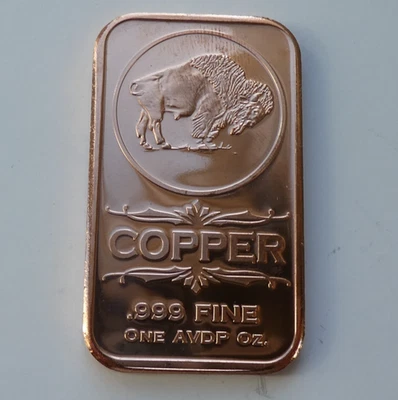 Kupferbarren, Copper - Bison Motivbarren , 1 AVDP-Unze Kupfer, Original Barren - Bild 1 von 2