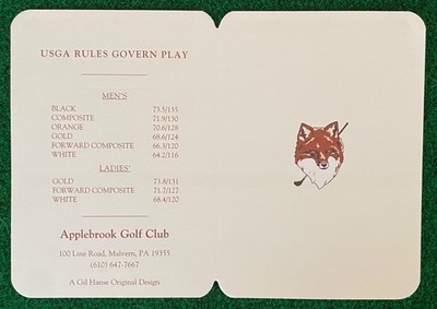Applebrook Golf Club Scorecard (New & Unused) Gil Hanse