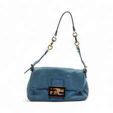 Borsa a tracolla Fendi Mamma Baguette in pelle blu 8BR180