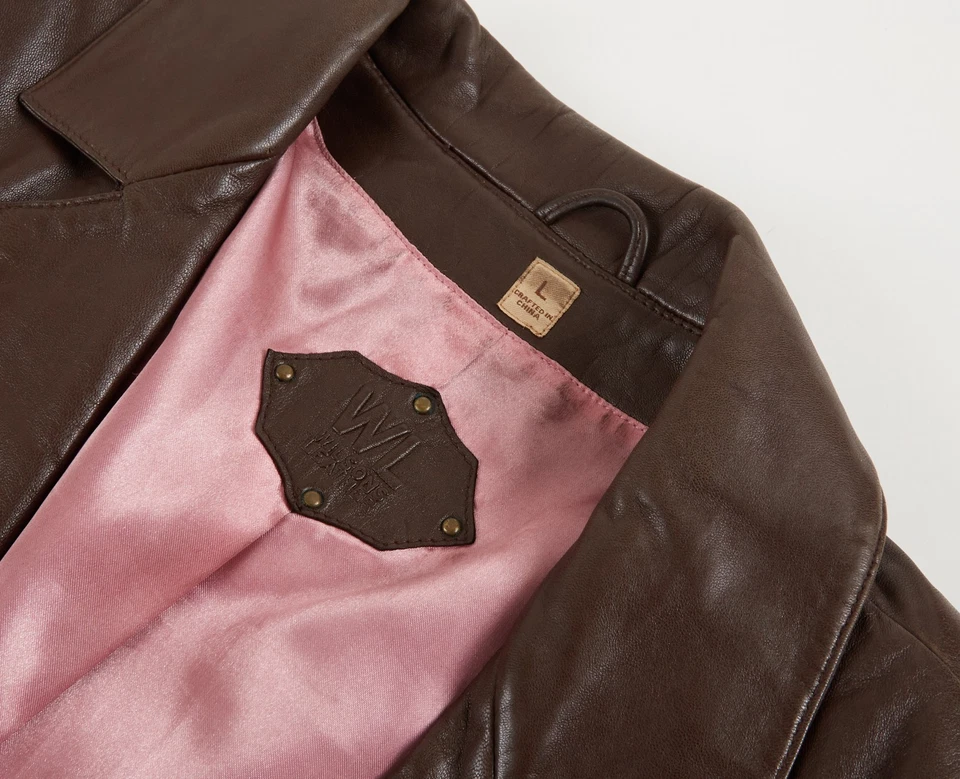 Chaqueta Wilsons de cuero para mujer marrón chocolate mantecoso cuero suave botón delantero L Foto 3 de 4