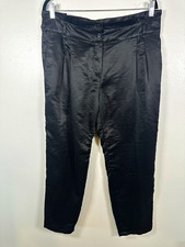 Escada Sport Women  s Black Satin Silk Dress Pants Pleated High Rise Tapered