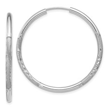 14k White Gold 2mm Diamond-cut Endless Hoop Earrings L-30 mm, W-30 mm