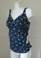 NWT LANDS END Deep Sea Navy Paisley V-Neck Wrap Shirred Side Tankini Swim Top 8