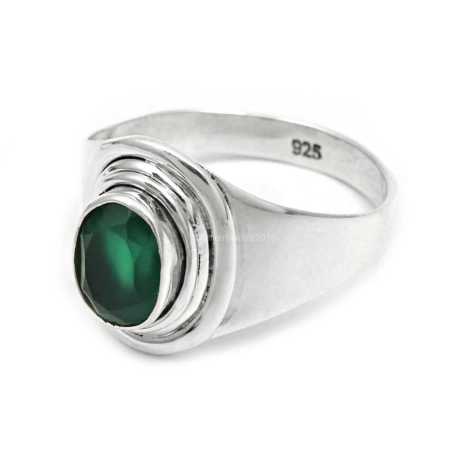 Verde Naturale Onice Argento Sterling Unico Cocktail Mamma Stile Misura Anello 7 - Immagine 3 di 4