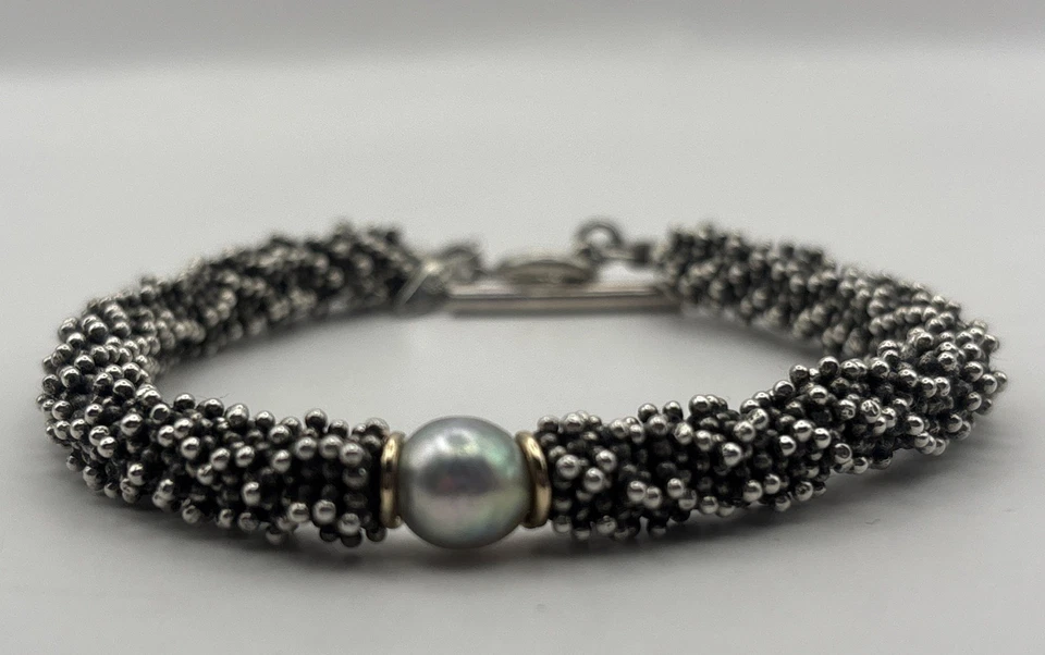 Michael Dawkins Sterling Silver And 14K Gold Toggle Bracelet With Pearl 6.75” - Image 2 of 4