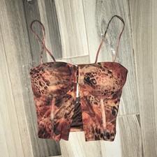 Women  s Leopard Mesh Bustier Corset Top S C Cup Underwired Hook  Eye Boning