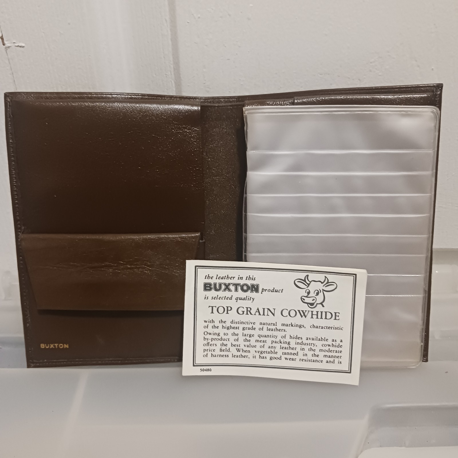 Vintage Brown Buxton Top Grain Cowhide Leather Billfold Wallet w/ Pull Out ID 