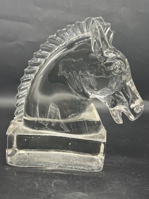 Heisey , clear , crystal horse head , large paper weight
