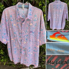 Quiksilver Shirt Mens XL Tribal Geometric Surf Skate Button Up USA Made Vintage
