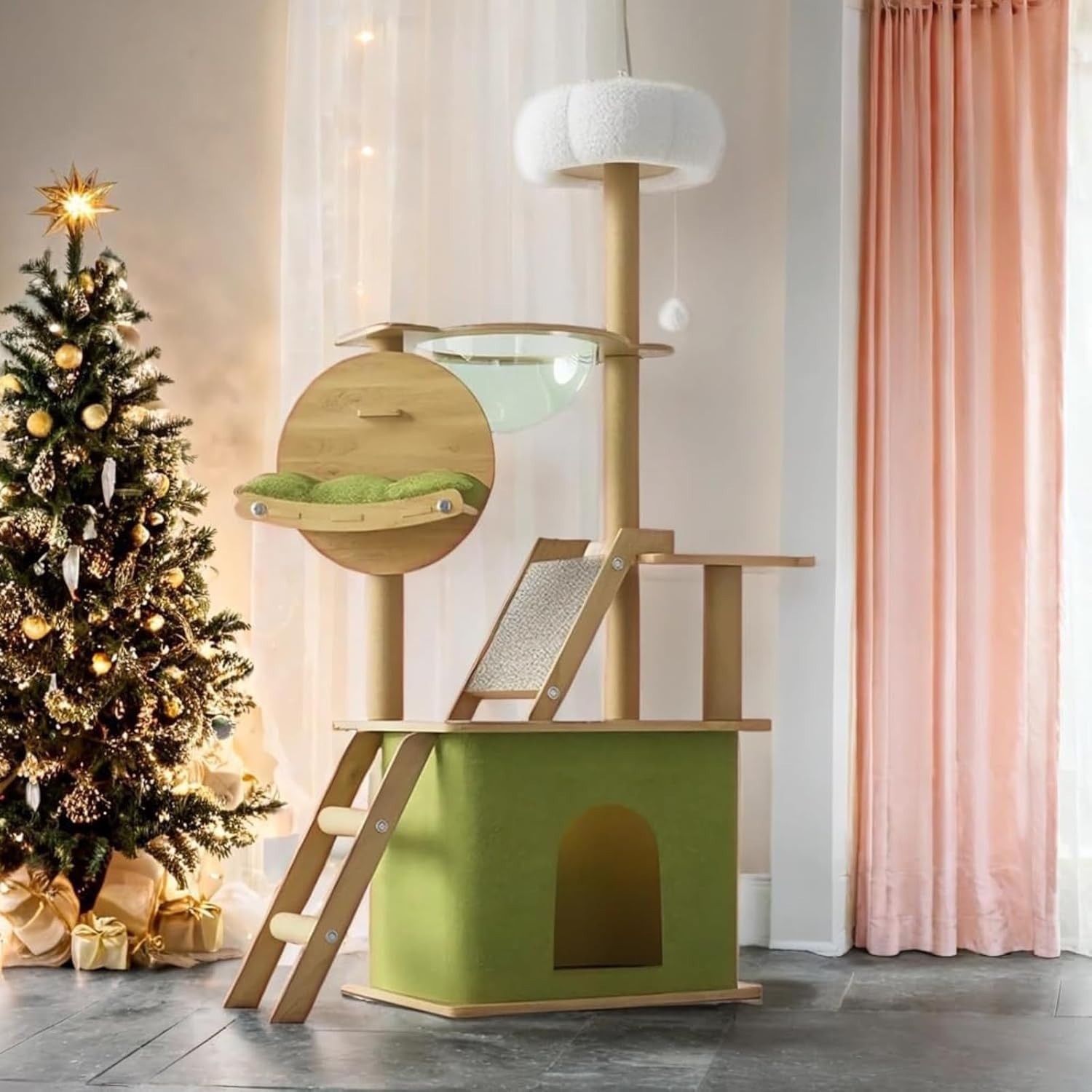 Tiragraffi Design 150 cm | Capsula Trasparente e Morbida Piattaforma Gatti