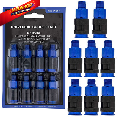 Master Elite Series 8 Piece Universal Air Hose Quick Push 0.25 Inch, Blue 