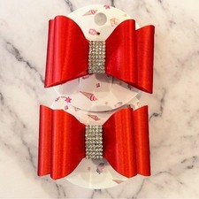 NEW Fabric lined hair bow for girls with rhinestone center alligator clip