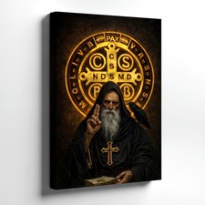 Arte de pared gótico monje cuervo cruz religiosa San Benito medalla póster impresión