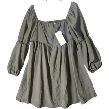 Exlura XL Black Square Neck Babydoll Mini Dress Dark cottage peasant smock new