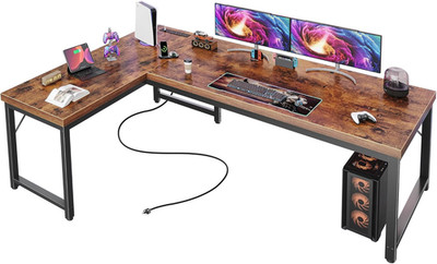 63 Inch L Shaped Desk with Power Outlets and USB-C Port, 0.95 Inch Thicker Deskt