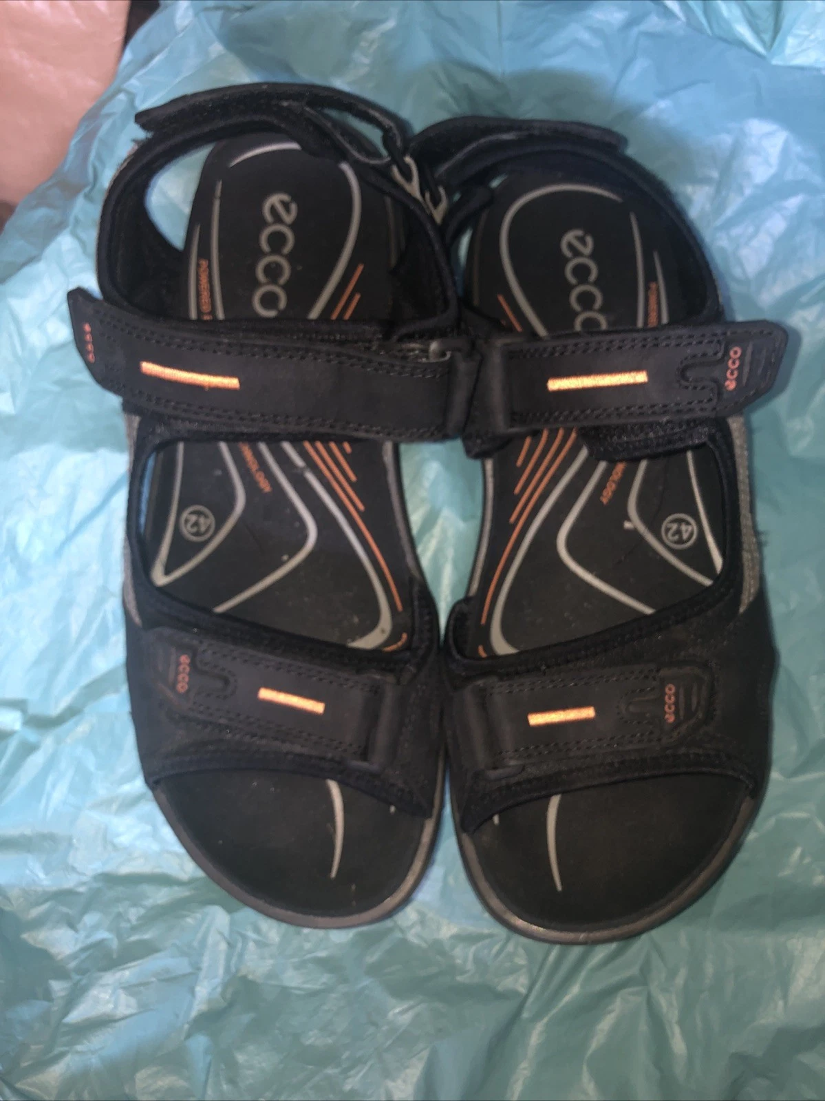 Sandali Ecco Offroad Yucatan in pelle nera da trekking da uomo taglia US 9 schiena regolabile