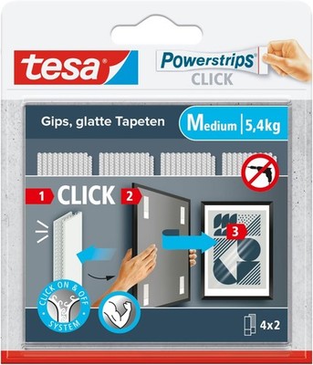 Tesa Powerstrips CLICK - Klett-Klebepads zum An- und Abklicken von Bilderrahmen