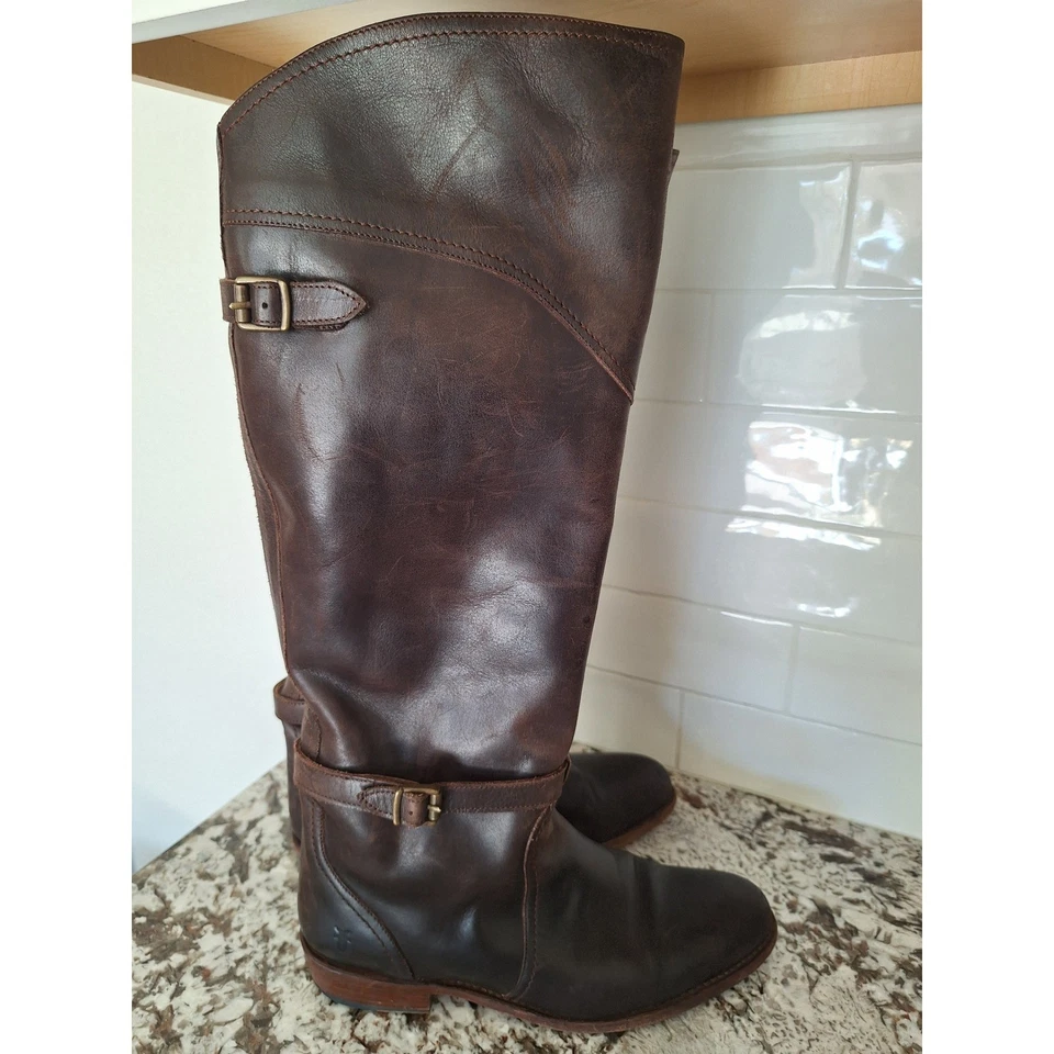 Botas/correas altas de cuero marrón dorado Frye 77561 para mujer -9,5 Foto 2 de 4