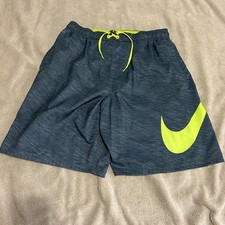 Nike Swim Trunks Mens XL 9" Aqua grey Volt Green Big Swoosh Board Shorts