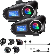 Motorbike Intercom 2 Pack Helmet Bluetooth Headset IP65 Waterproof Noise Cancell