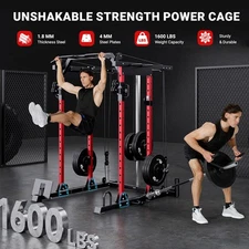 1600LBS Power Cage Squat Rack Squat Machine with Smooth Dual Pulley System 