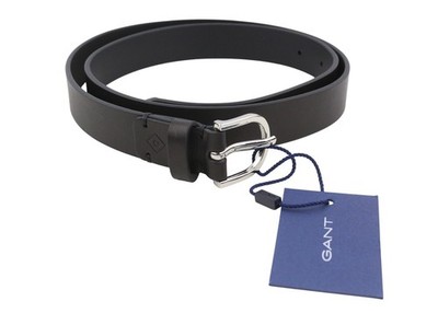 GANT Women Belt 85 CM Black Leather Silver Buckle Logo Casual