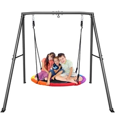 440lb Heavy Duty Metal Swing Set with 40" Saucer Swing Kids Backyard Swing Set