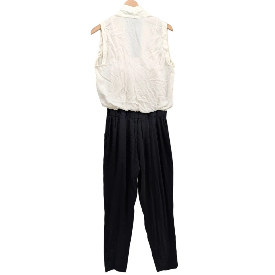 Ella Moss Drapey Jumpsuit Womens Whit Black Colorblock Sleeveless Faux Wrap Sz S - Image 2 of 4