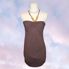 Vtg Y2k Moda Intl Brown Beach Cover Up Preppy Halter Mini Short Dress Top Sz M