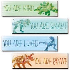 4 Pcs Dinosaur Room Decor for Boys Inspirational Posters Wall Plaque for Kids...