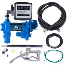 20GPM 12V DC Fuel Transfer Pump Heavy Duty w/ Flow Meter Flange Elbow Nozzle