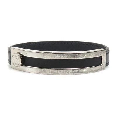 Authentique bracelet HERMES Pusupusu noir/argent cuir/métal - 56347a - Photo 1/4