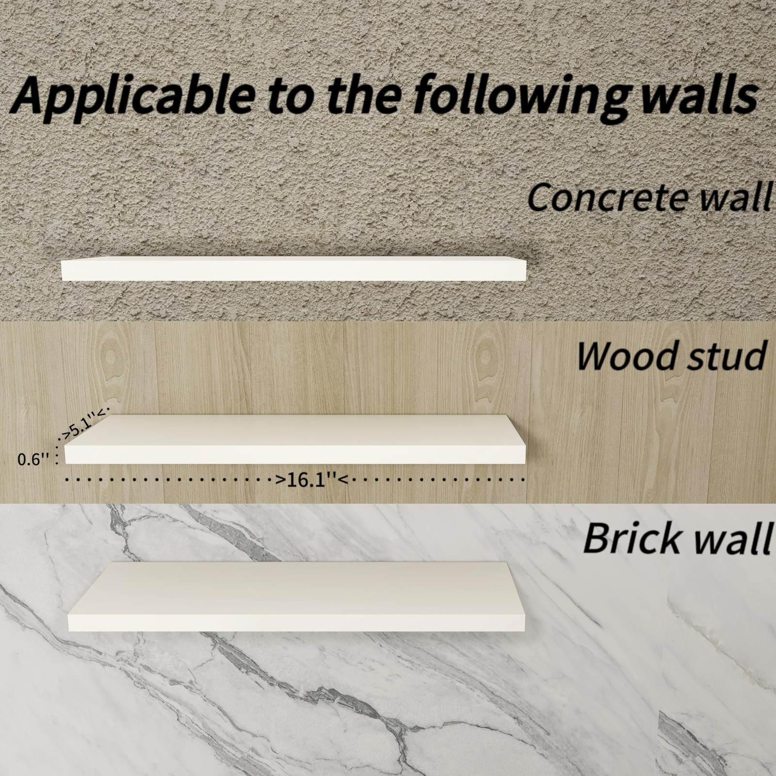 White Floating Shelves, Wall Shelves for Bathroom/Living Room/Bedroom/Kitchen...