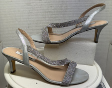 Nina New York Silver Rhinestone Embellished 2.25" Heel Sandals Shoes Womens 8 38