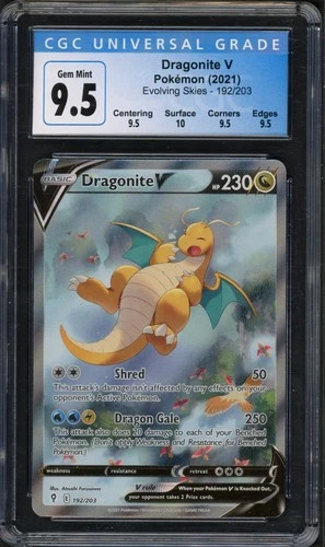 Pokemon CGC 9.5 Gem Mint Evolving Skies Alt Art Dragonite V 192/203