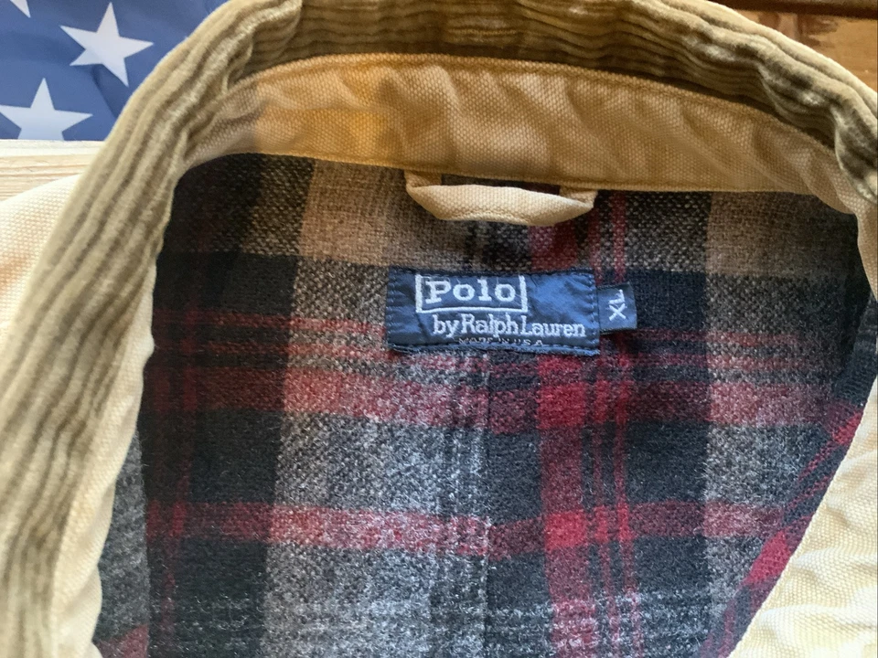 Polo Ralph Lauren Khaki Lined Barn Chore Jacket Mens XL Tartan Lined - Imagen 2 de 4