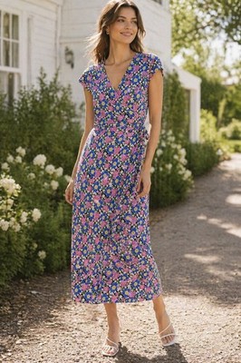 J Crew Fabrizia Ditsy Floral Wrap Midi Dress Size XS