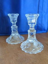 Set of 2 Glass Etched Candle Holderd. Clear. 5 inch height. JB