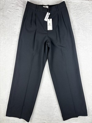NWT Babaton Aritzia Pleated Pants Womens 8 Black Noir Wide Leg High Rise