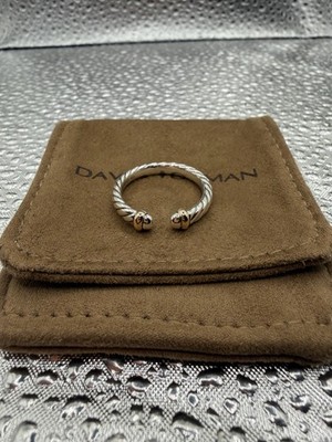 David Yurman zierlicher offener Sterlingsilberring mit Zopfmuster und 14 Karat Gold Größe 8