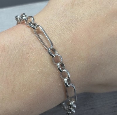 925 Sterlingsilber ovale und runde Figaro Gliederkette Armband 7,5 Zoll