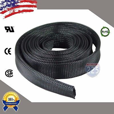100 FT 1/4" Black & Green Expandable Wire Sleeving Sheathing Braided Loom Tubing