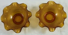 Amber Waffle Glass Dessert Bowl Dish 5.5" Italy Set of 2 Vintage Colony Ruffled