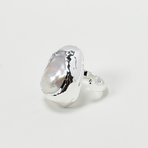 Freshwater Cultured White Keshi Pearl Ring 925 Silver Color Plated Baroque Pearl - Picture 4 of 9