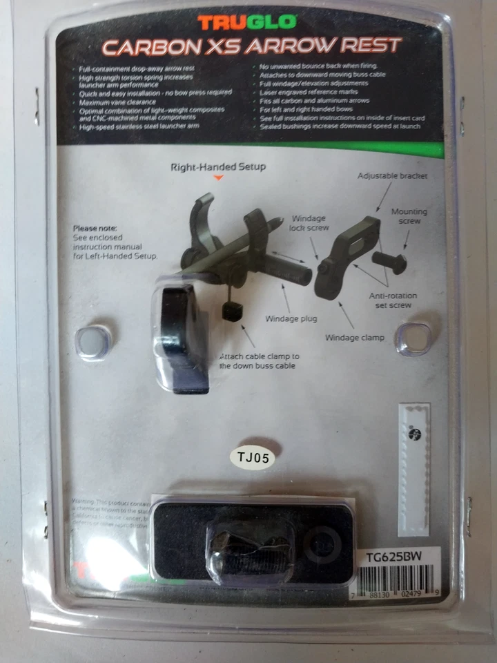 NEW TRUGLO TG625B CARBON XS DROP AWAY ARROW REST RH BLACK - Image 2 of 2